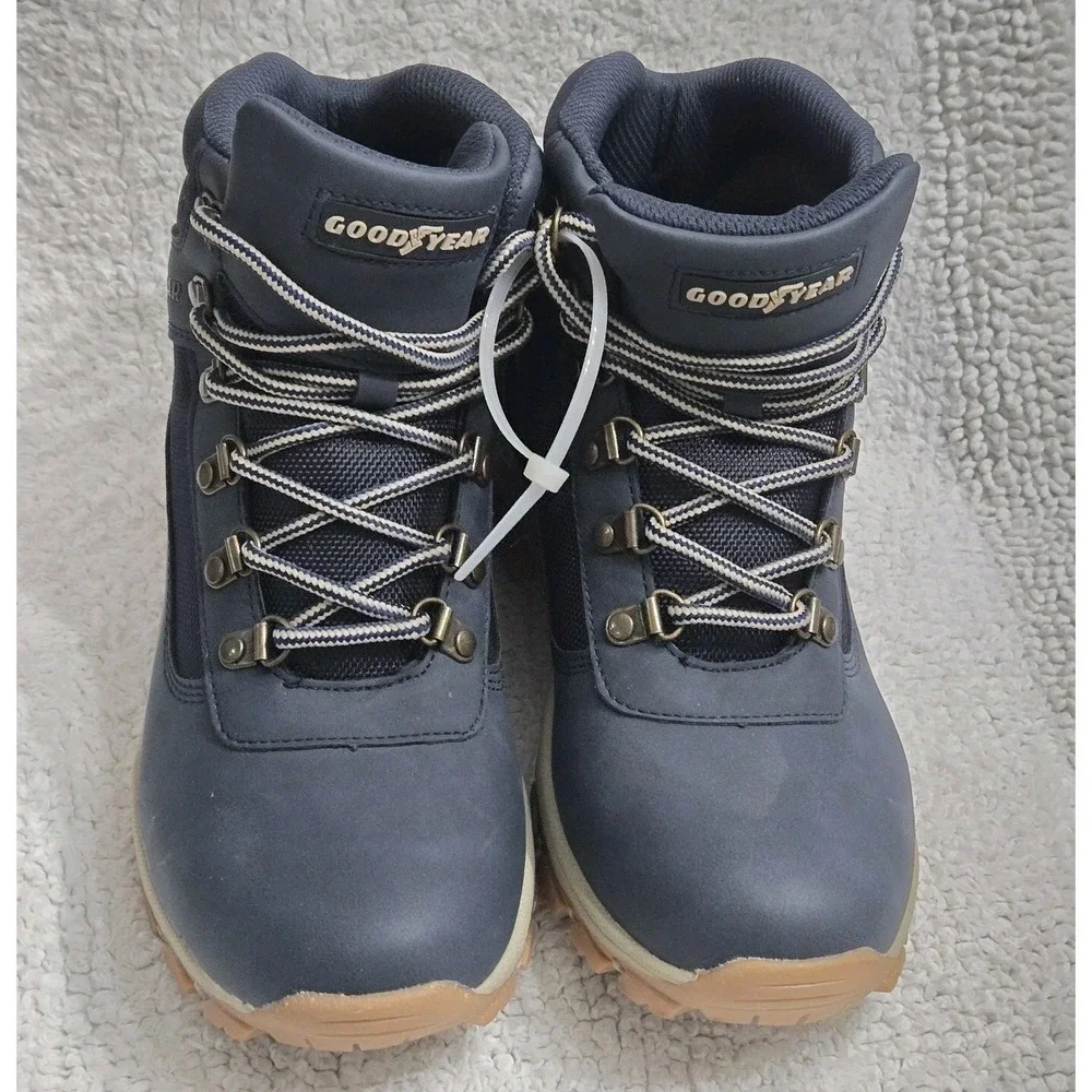 Goodyear Montana Waterproof Boots Mens Sz 7.5 Blue Lace Up Workwear Hiking Shoes